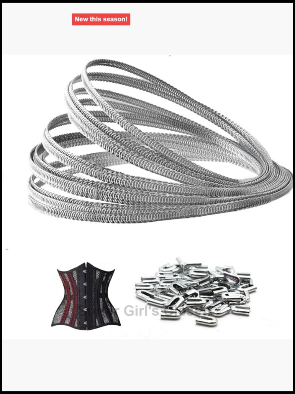 Precut Spiral Metal Steel Corset Boning 10 Yards with 50 Steel Tips